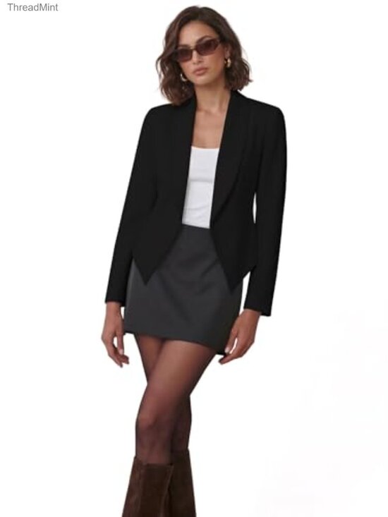 Jackets & Blazers - Women's Casual Blazer Open Front Shawl Collar 3/4 Sleeve